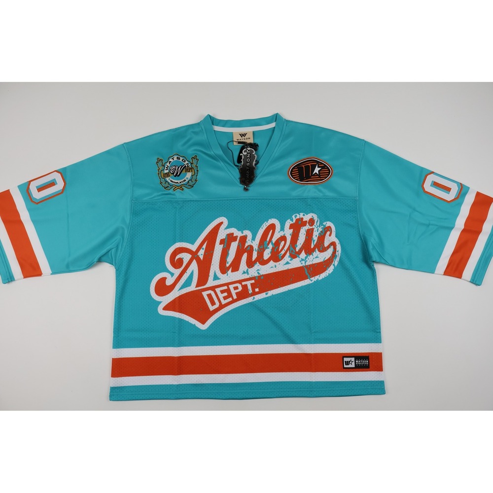 Watson Athletic Dept Football Jersey Teal Orange Graphic Large NWT 150